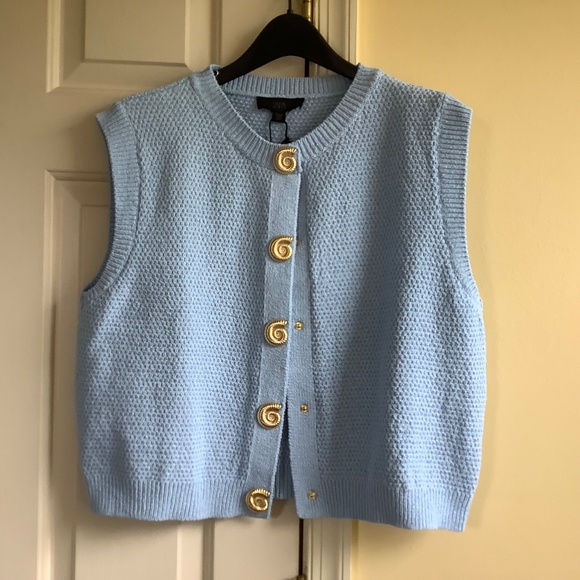 ZARA Knit Textured Button Up Vest Light Blue SZ M - Picture 6 of 16